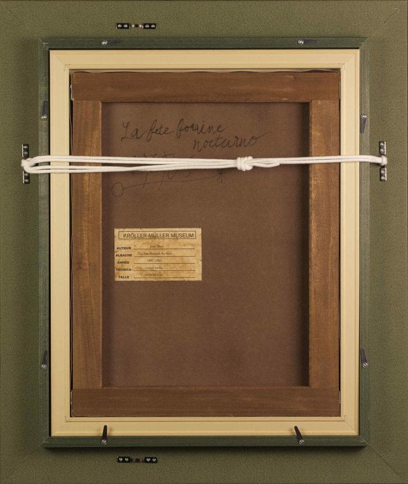 ミロ　ミクストメディア　肉筆『抽象画』表と裏サイン　出展表　F6号　額　b568