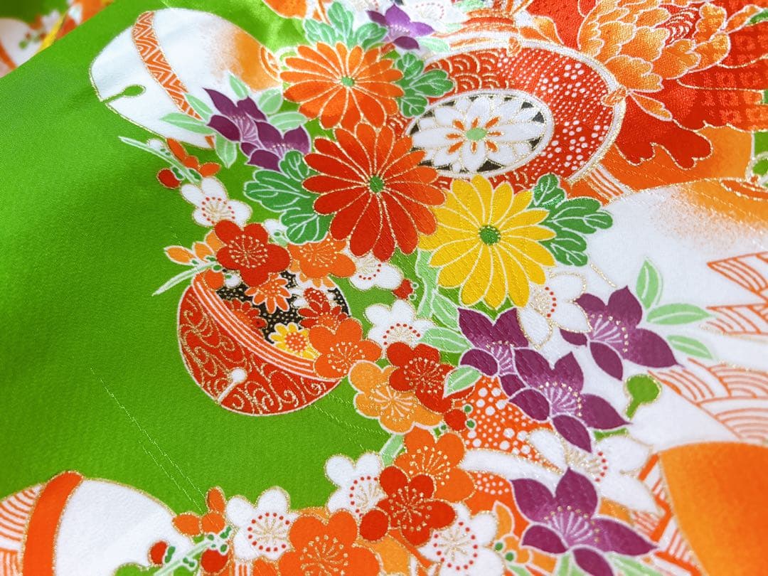 レトロ柄♡七五三　7歳　女の子　フルセット　一式　緑系