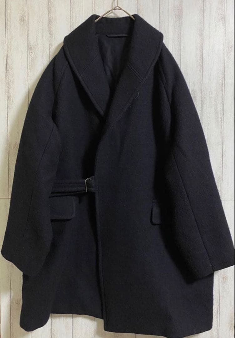 COMOLI ウール ショールカラーコート ネイビー サイズ3