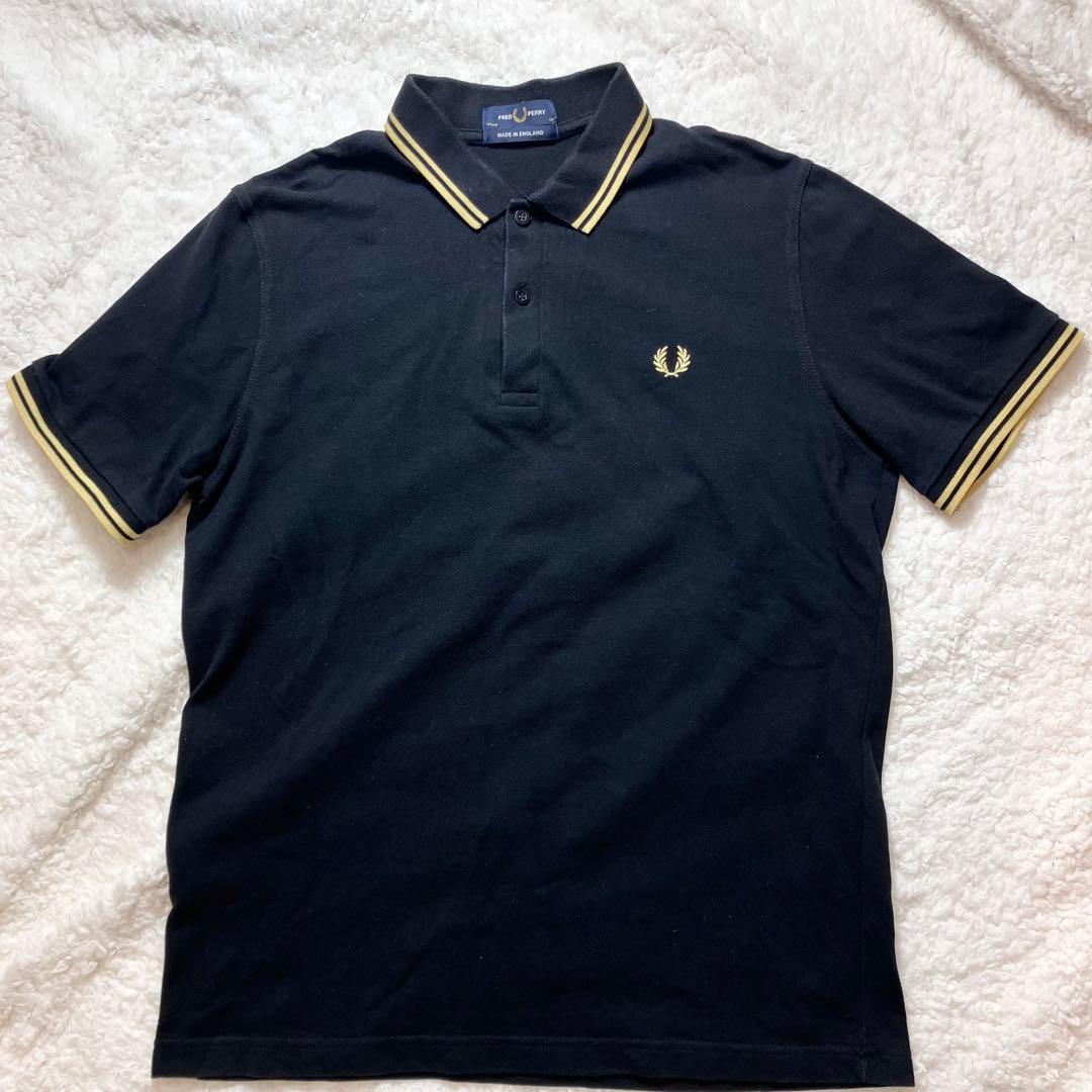 フレッドペリーM12 英国製 ポロシャツ 44 黒✖︎ゴールド イングランド製