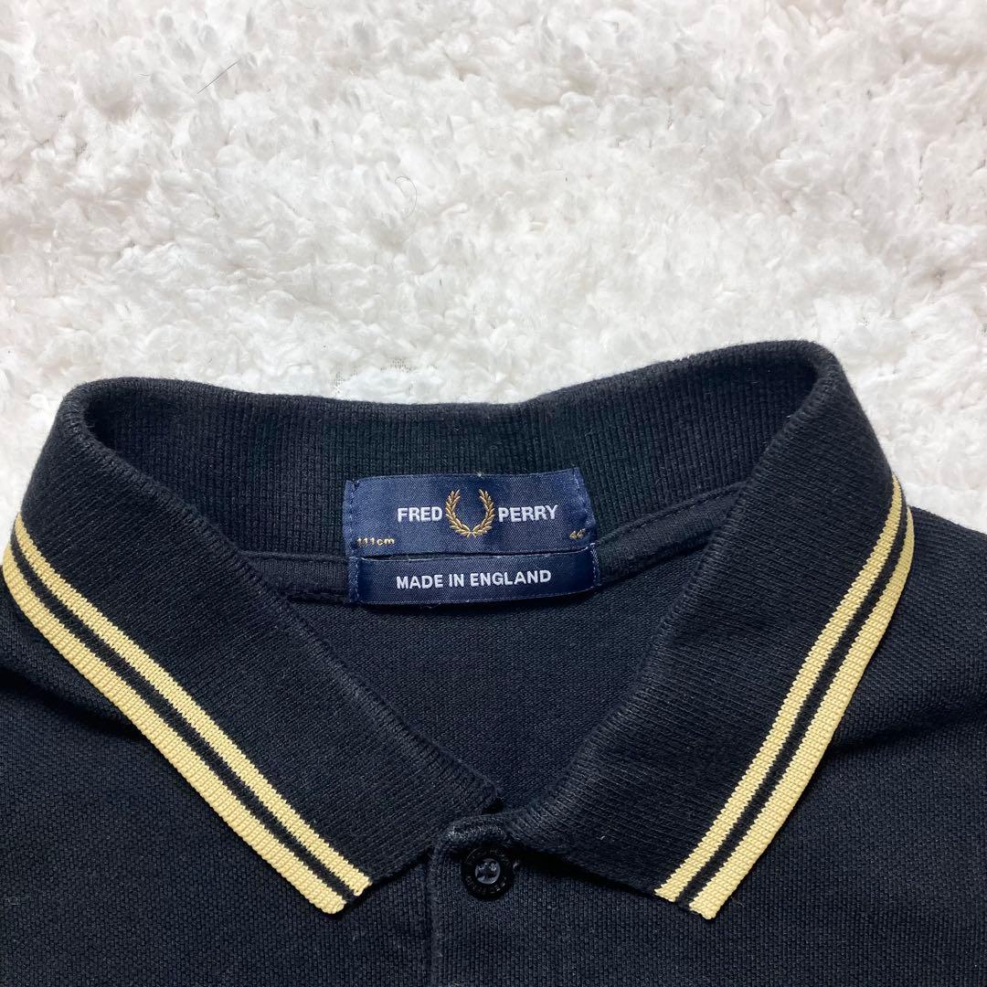 フレッドペリーM12 英国製 ポロシャツ 44 黒✖︎ゴールド イングランド製