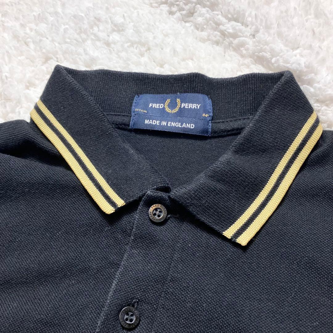 フレッドペリーM12 英国製 ポロシャツ 44 黒✖︎ゴールド イングランド製