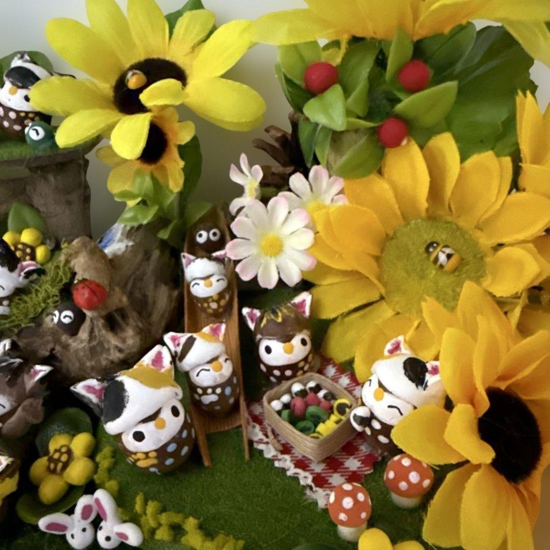 どんぐりアート♡猫帽子ひまわりBIGオブジェ♡