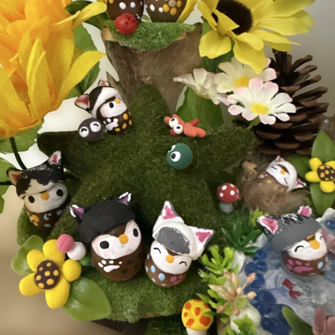どんぐりアート♡猫帽子ひまわりBIGオブジェ♡