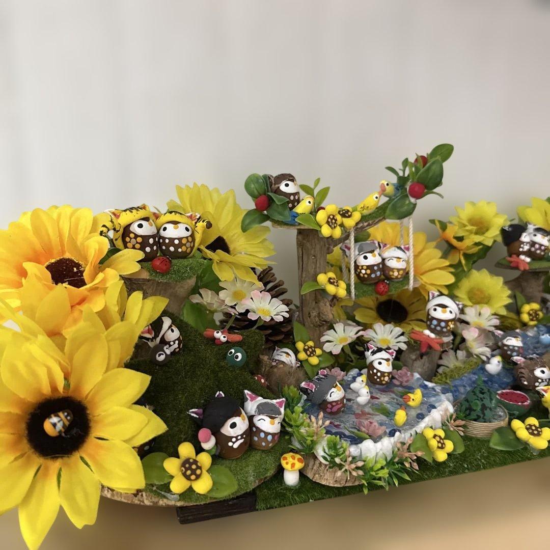 どんぐりアート♡猫帽子ひまわりBIGオブジェ♡