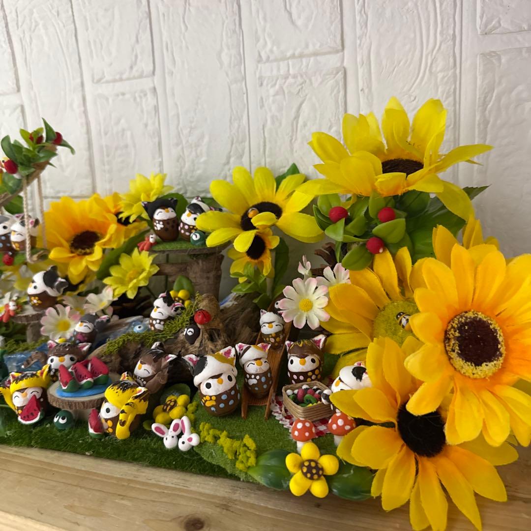 どんぐりアート♡猫帽子ひまわりBIGオブジェ♡