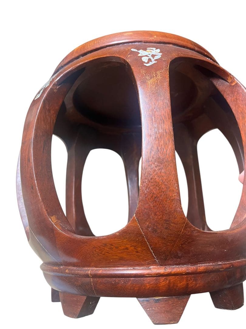 花梨 無垢 螺鈿細工 丸椅子 スツール 腰掛け 中国美術 工芸品　2個セット