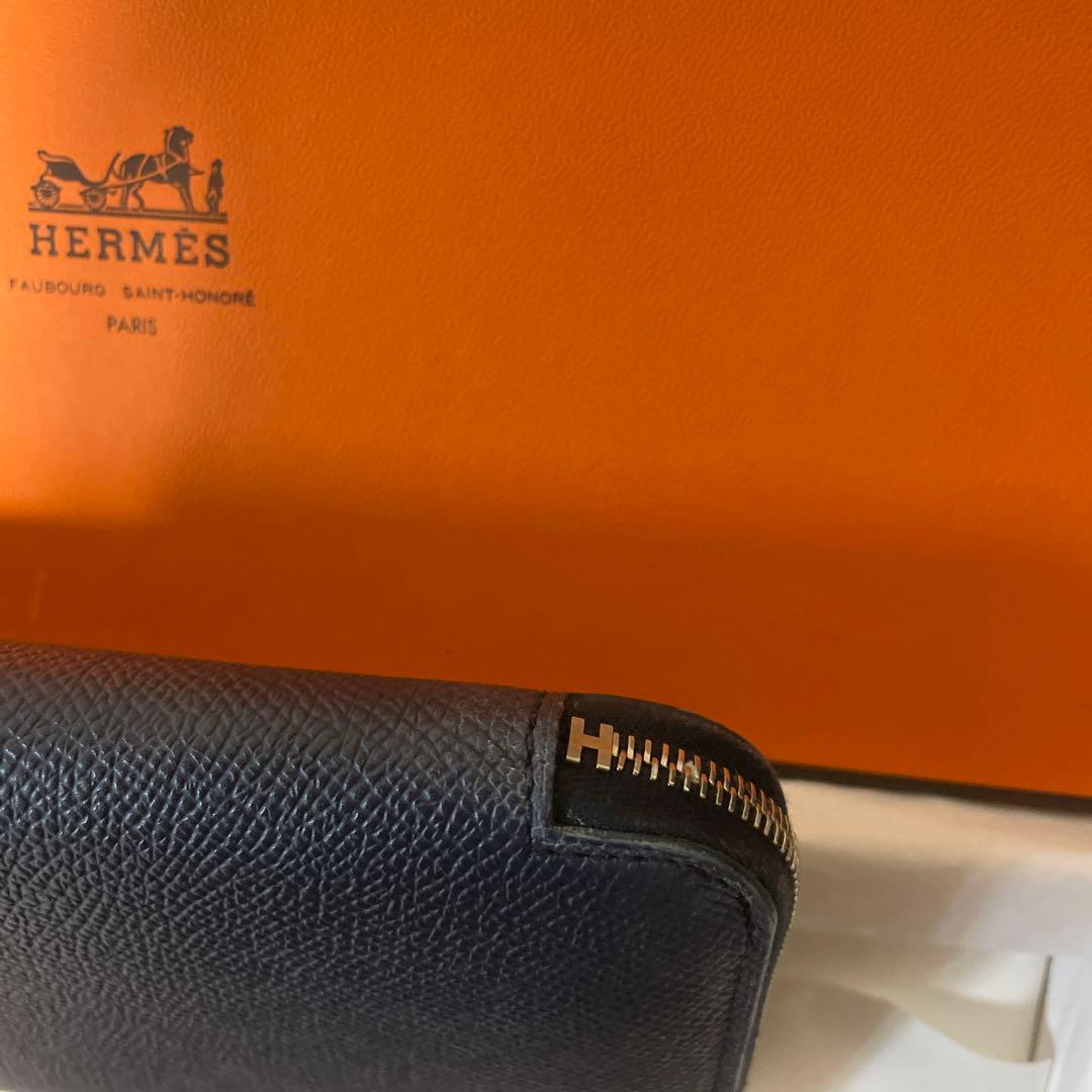 (2／11まで)HERMES ネイビー アザップオールレザー 長財布 箱付き