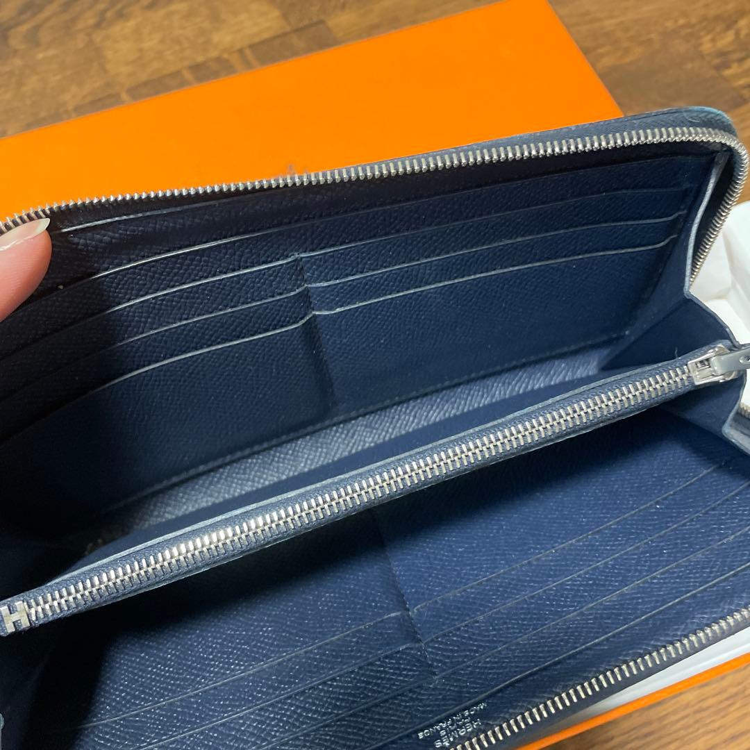 (2／11まで)HERMES ネイビー アザップオールレザー 長財布 箱付き