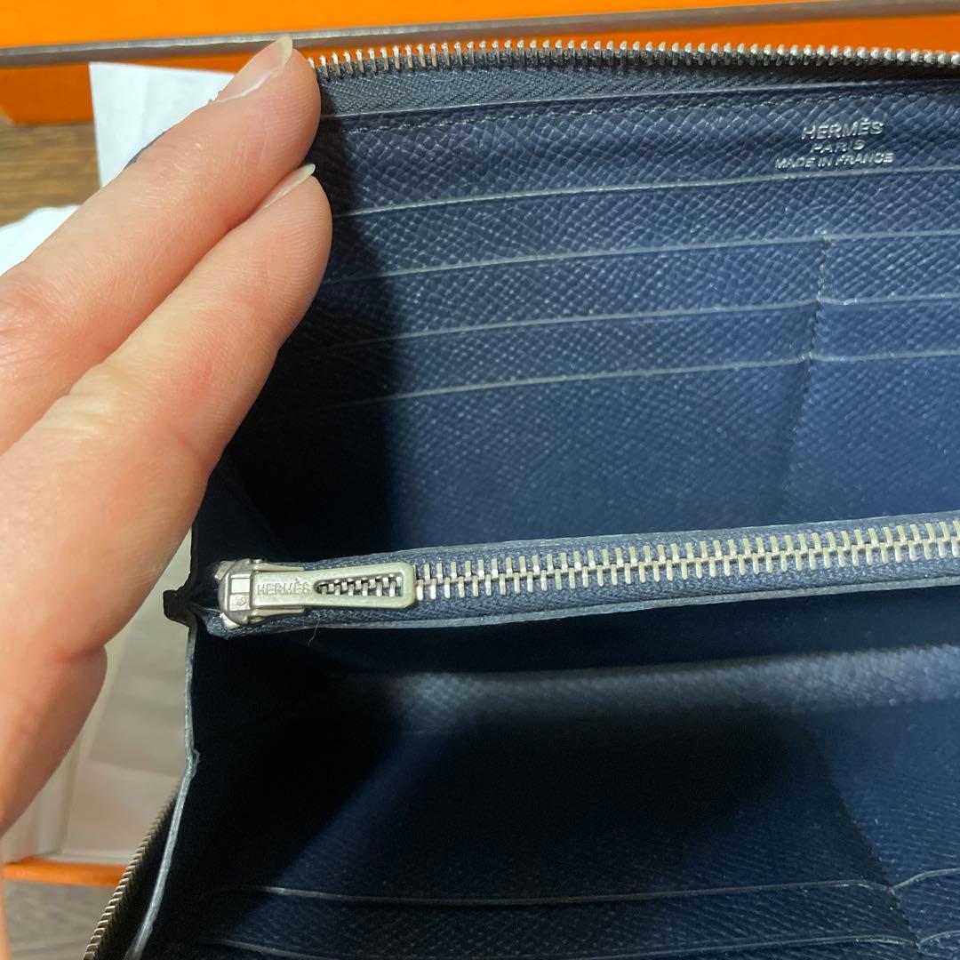 (2／11まで)HERMES ネイビー アザップオールレザー 長財布 箱付き