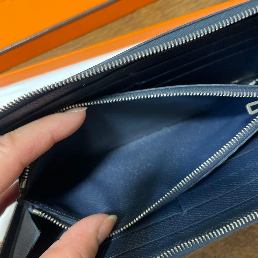 (2／11まで)HERMES ネイビー アザップオールレザー 長財布 箱付き
