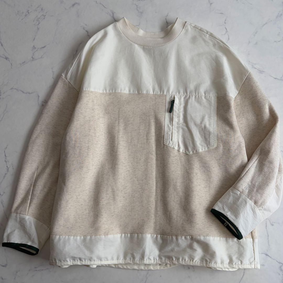 美品 ナゴンスタンス バックウォームコンビプルオーバー 切替 白 レイヤード