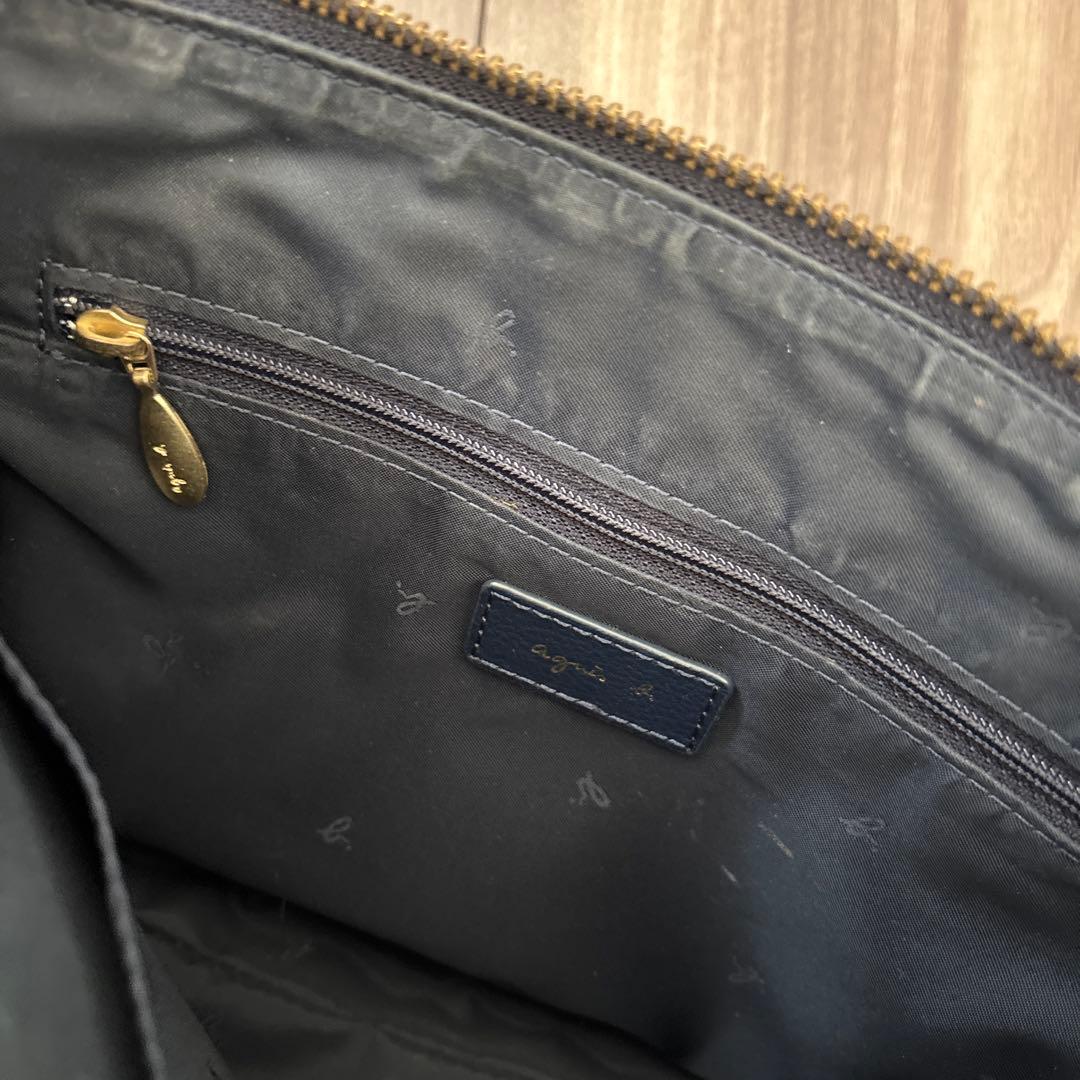 【美品】アニエスベー ショルダーバッグ ネイビー 紺 agnes b 牛革レザー