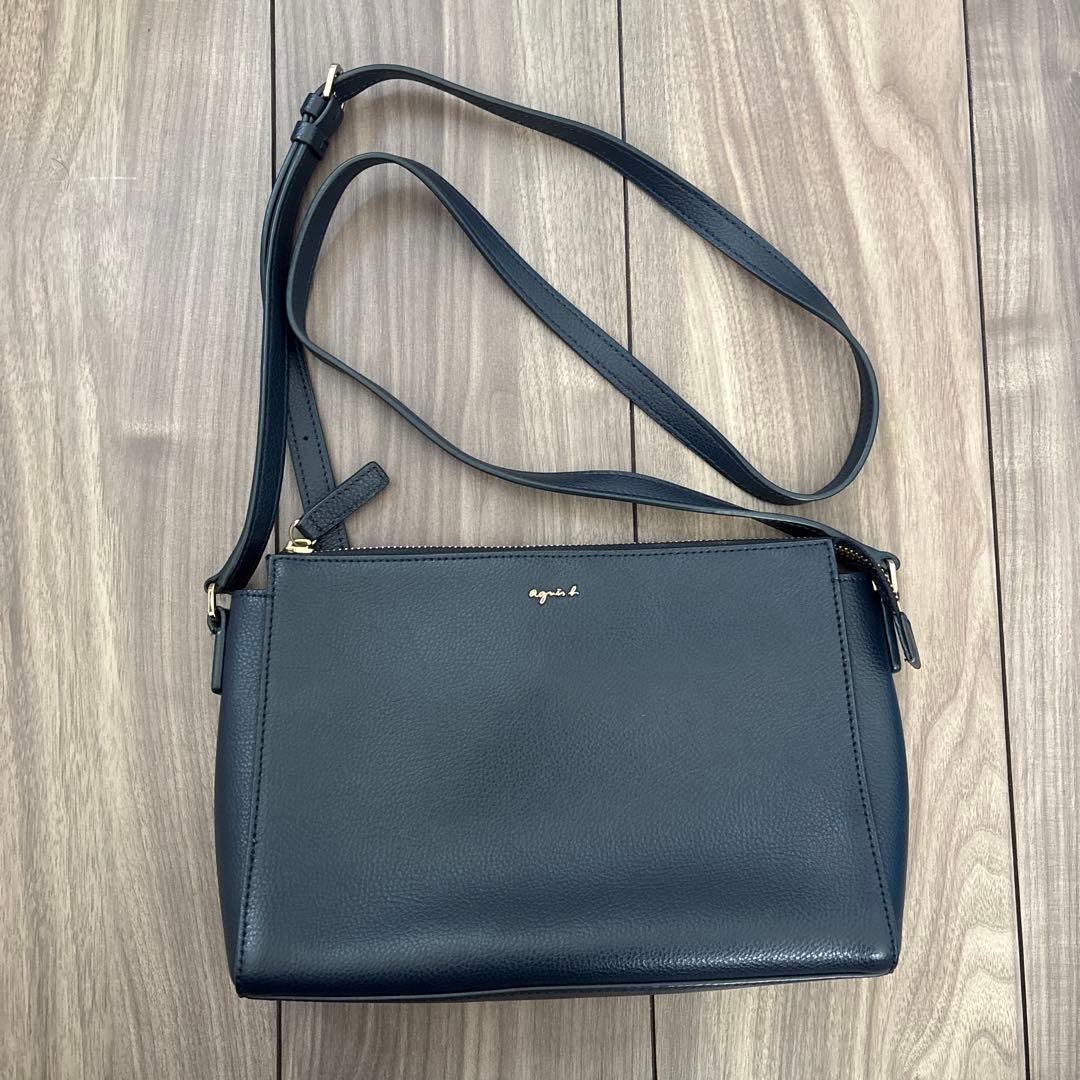 【美品】アニエスベー ショルダーバッグ ネイビー 紺 agnes b 牛革レザー