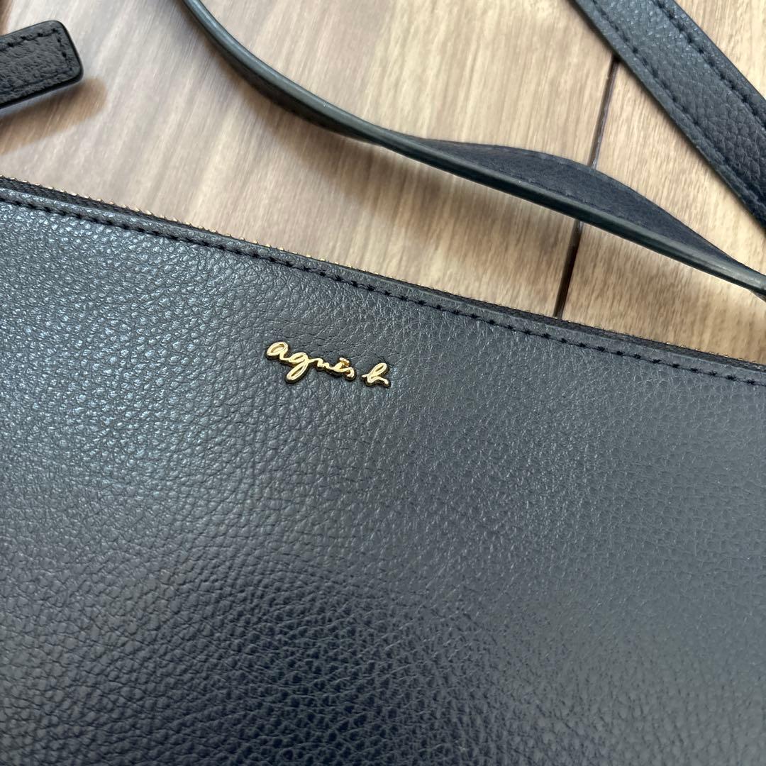 【美品】アニエスベー ショルダーバッグ ネイビー 紺 agnes b 牛革レザー