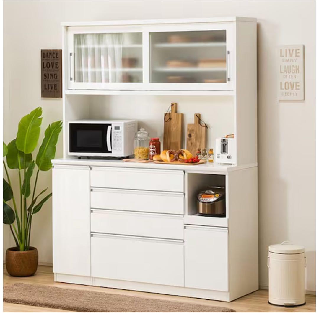 食器棚 キッチンボード(レジューム150TG-S WH/150QH-R WH)