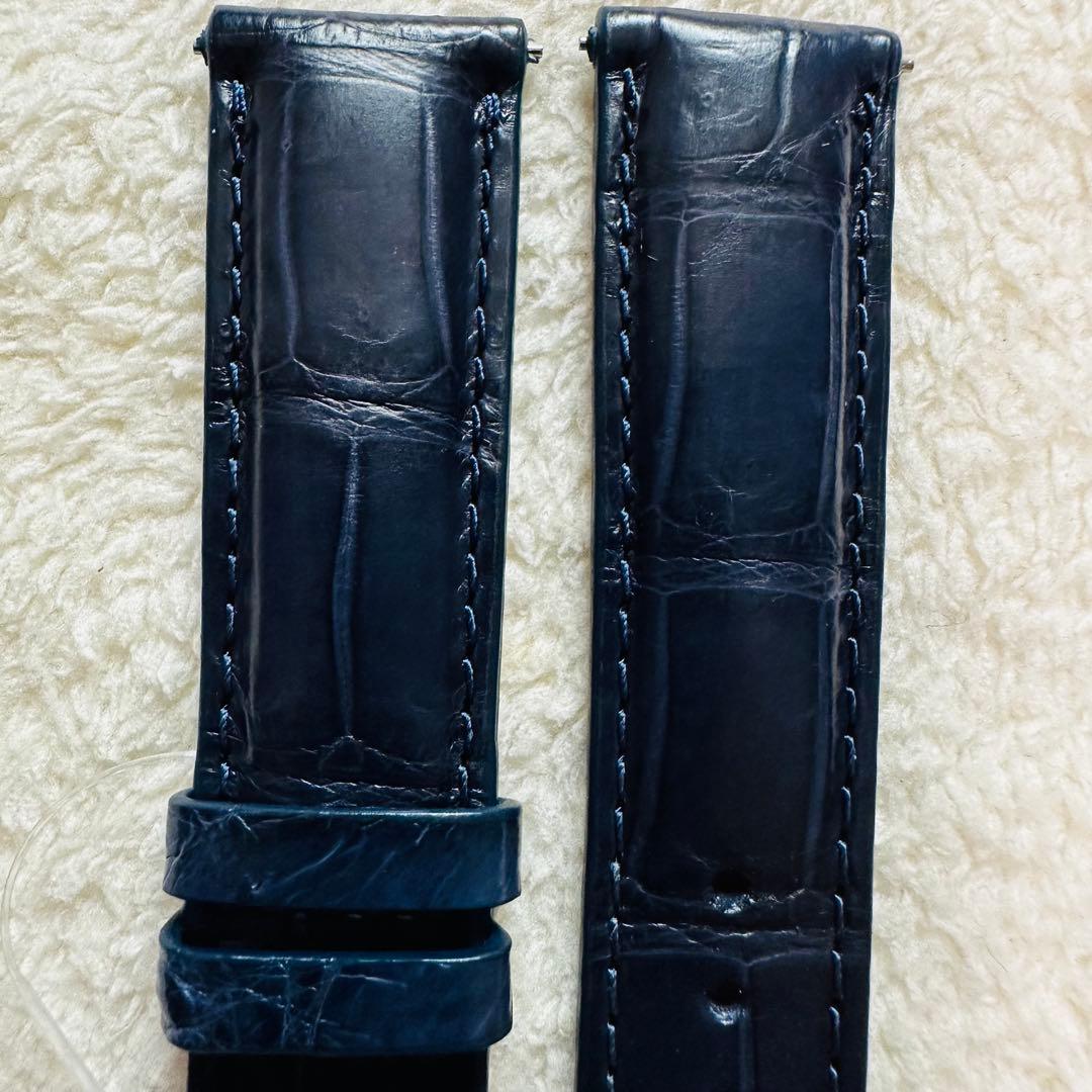 3031#20mm-18mmミッドナイトブルー★本物クロコダイルベルト★スイス製