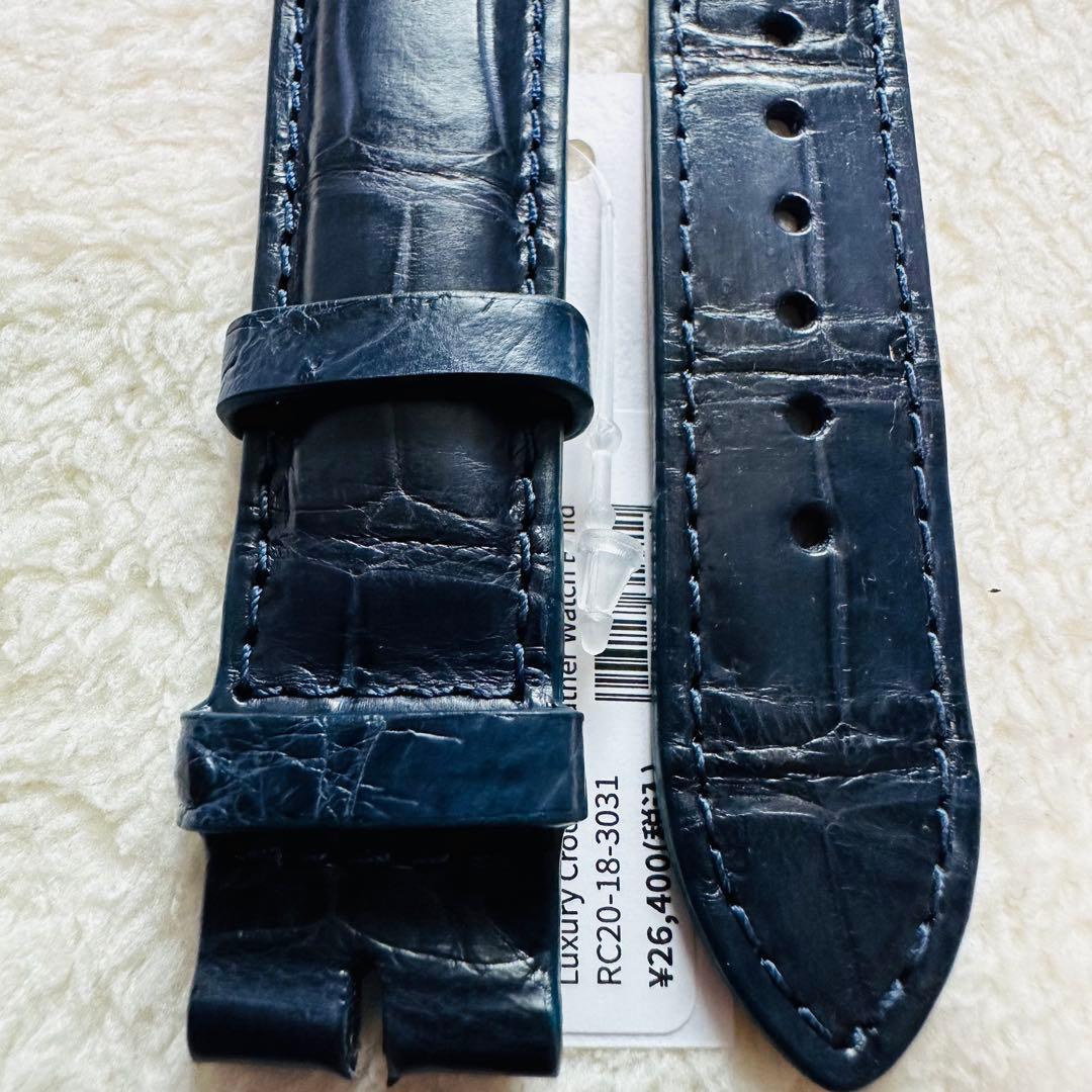 3031#20mm-18mmミッドナイトブルー★本物クロコダイルベルト★スイス製