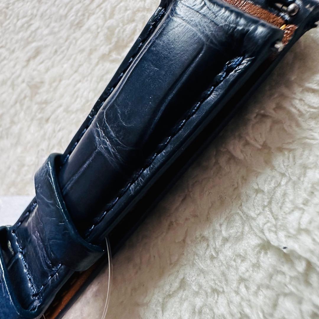 3031#20mm-18mmミッドナイトブルー★本物クロコダイルベルト★スイス製