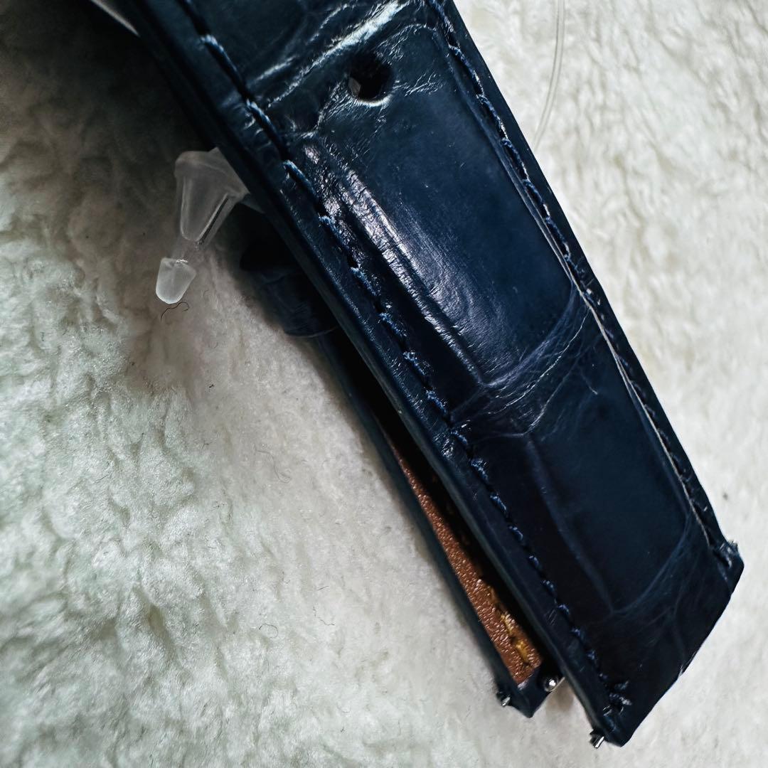 3031#20mm-18mmミッドナイトブルー★本物クロコダイルベルト★スイス製