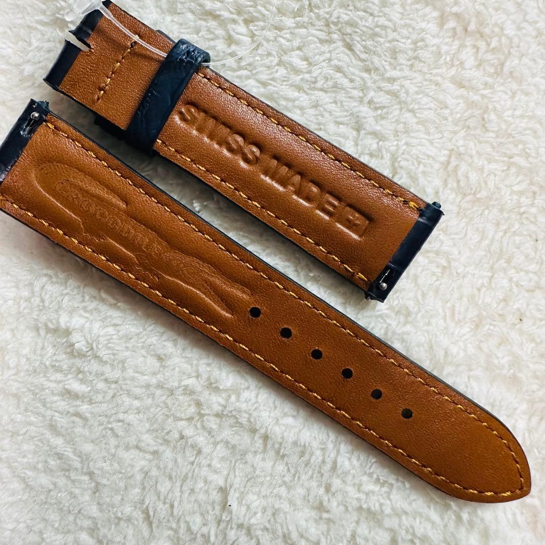 3031#20mm-18mmミッドナイトブルー★本物クロコダイルベルト★スイス製