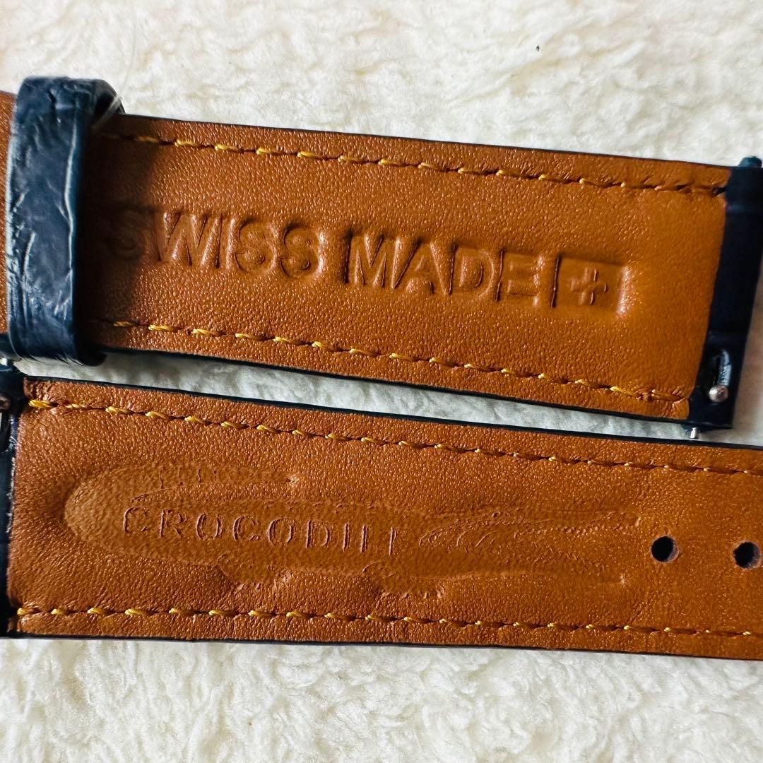 3031#20mm-18mmミッドナイトブルー★本物クロコダイルベルト★スイス製