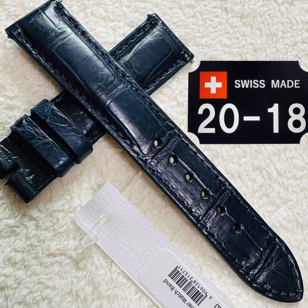 3031#20mm-18mmミッドナイトブルー★本物クロコダイルベルト★スイス製