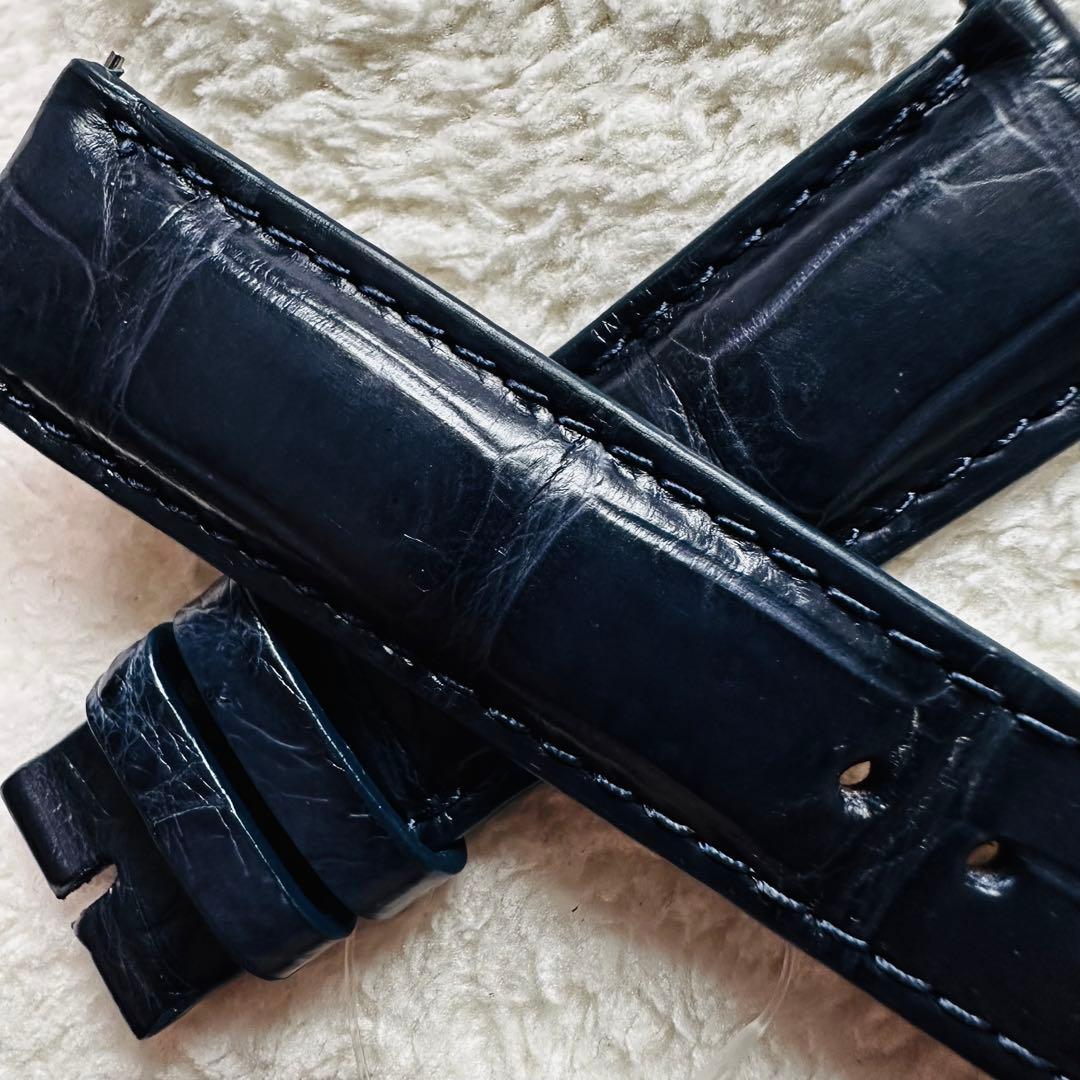 3031#20mm-18mmミッドナイトブルー★本物クロコダイルベルト★スイス製