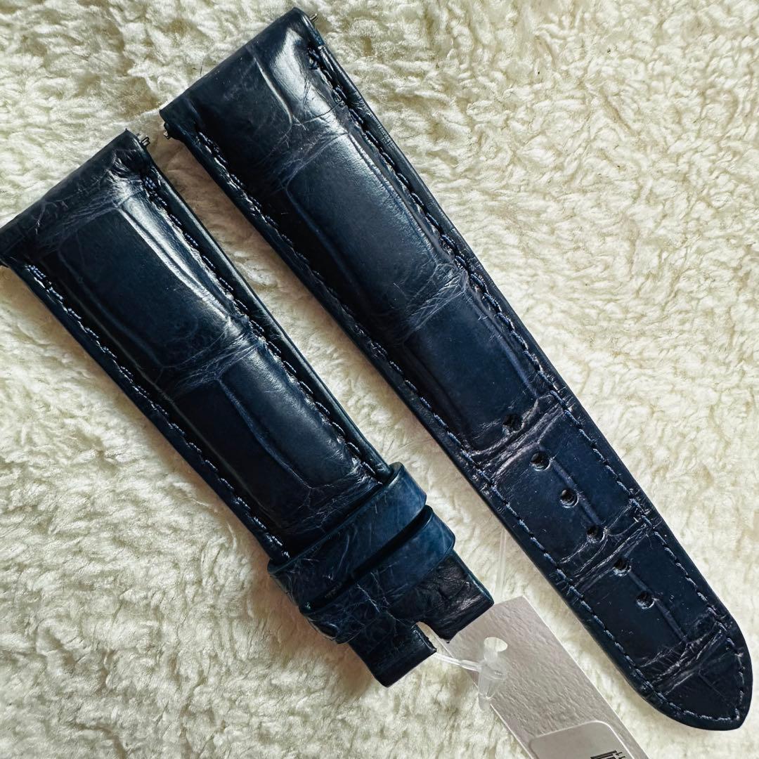 3031#20mm-18mmミッドナイトブルー★本物クロコダイルベルト★スイス製