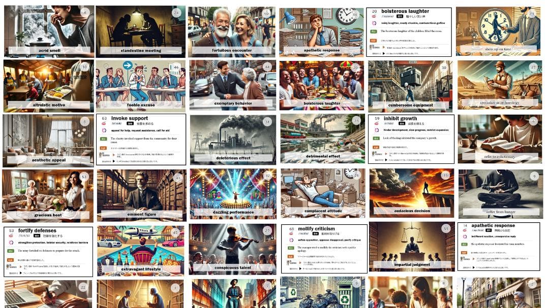 英検準１級用　絵で覚える単語カード（動詞・形容詞・名詞・句動詞）　商品番号②