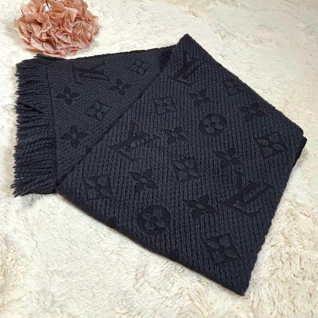 Louis Vuitton ルイヴィトン マフラー エシャルプ ロゴマニア 黒