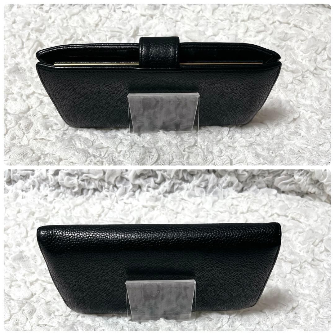 箱付✨CHANEL ブラックレザー 長財布　がま口　キャビアスキン