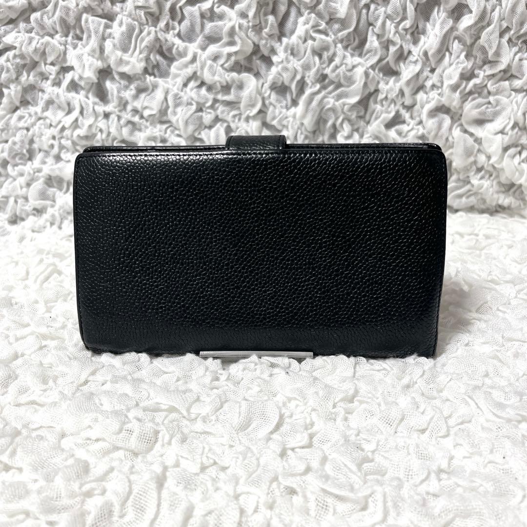 箱付✨CHANEL ブラックレザー 長財布　がま口　キャビアスキン