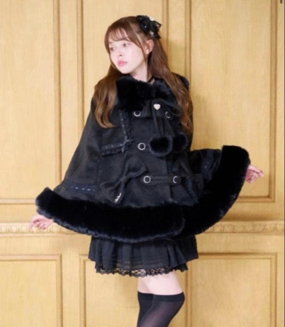 LIZ LISA シャギーツインリボンポンチョブラック