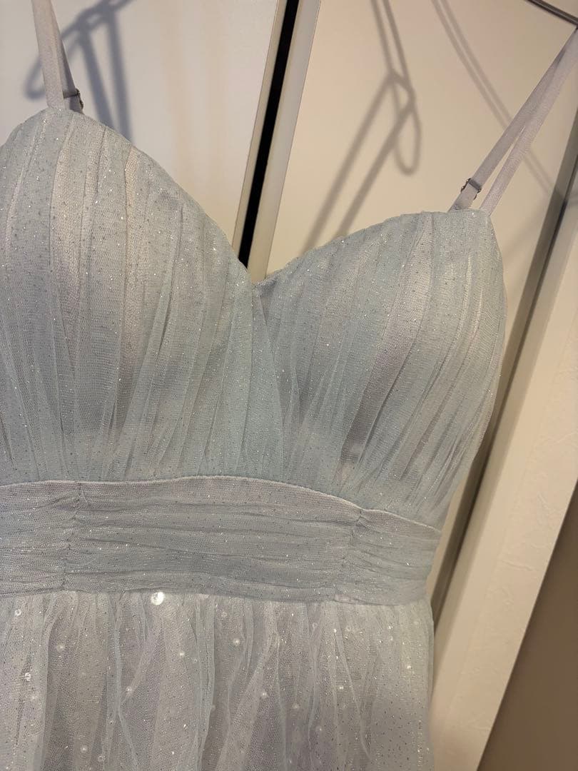 バレエコアフリルラメチュールシンプルミディキャミキャバドレス