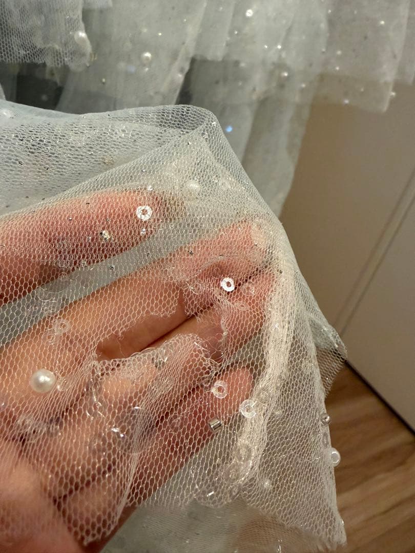 バレエコアフリルラメチュールシンプルミディキャミキャバドレス