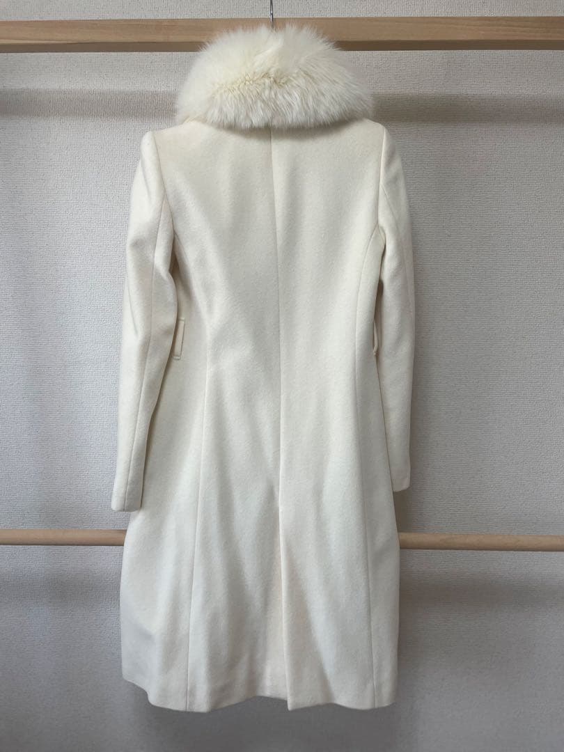 Pinky&Dianne ホワイトウールロングコート ファー襟付き