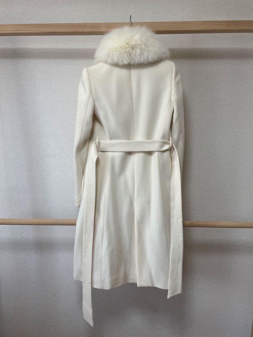 Pinky&Dianne ホワイトウールロングコート ファー襟付き