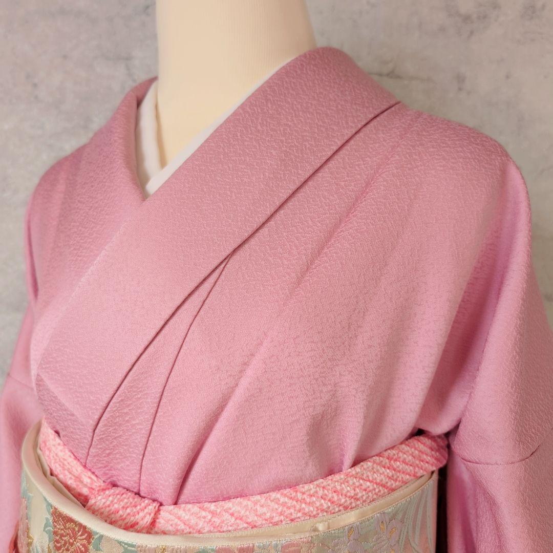 色無地　着物　フルセット　正絹　ピンク　しつけ糸　着物美品　F6