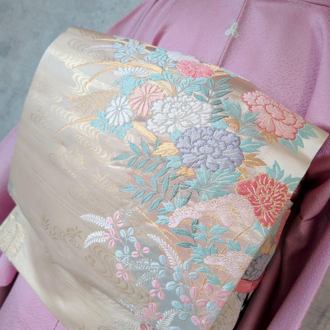 色無地　着物　フルセット　正絹　ピンク　しつけ糸　着物美品　F6