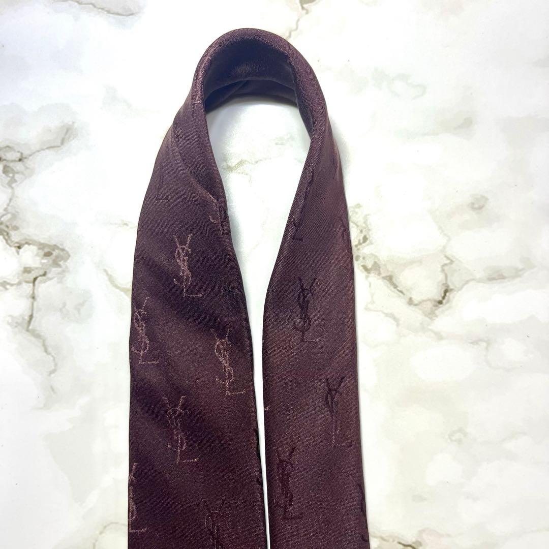 M*様 美品✨　イヴサンローラン　YSLブランドロゴ　　ネクタイ　ボルドー