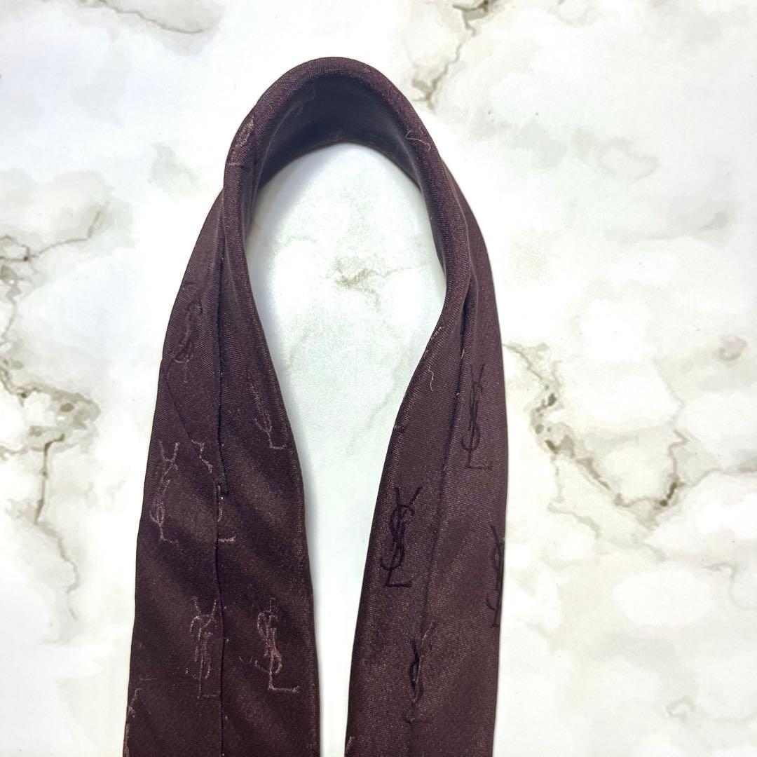 M*様 美品✨　イヴサンローラン　YSLブランドロゴ　　ネクタイ　ボルドー
