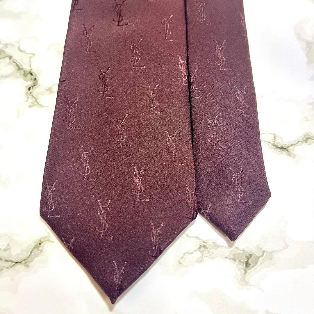 M*様 美品✨　イヴサンローラン　YSLブランドロゴ　　ネクタイ　ボルドー