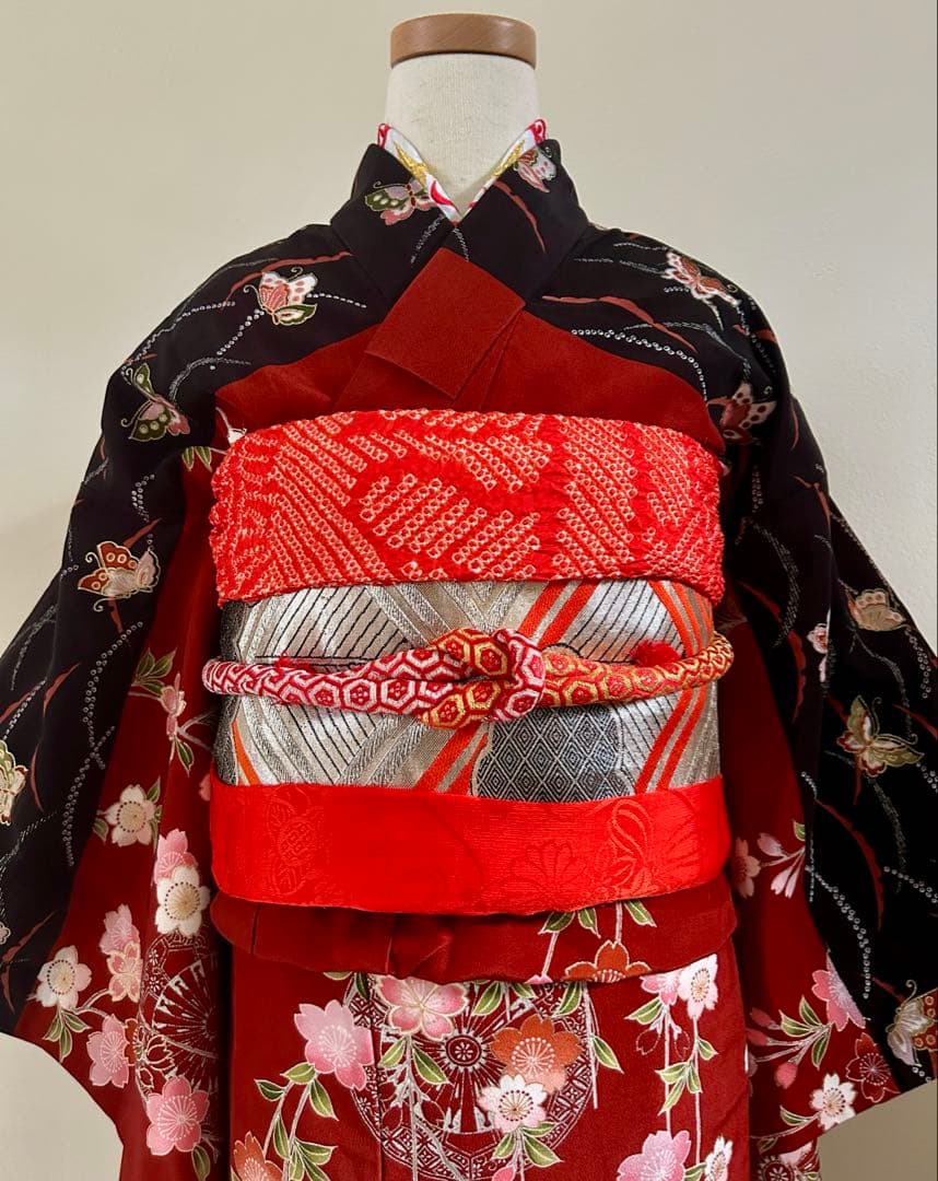 7歳　七五三　正絹着物　古典柄　帯　帯揚げ　帯締め　しごきのセット