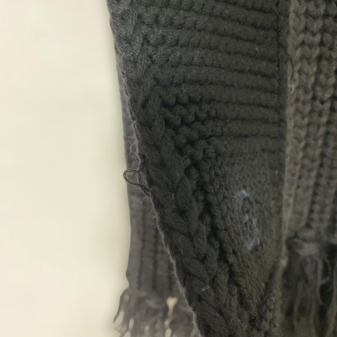 GUCCI グッチ ニット フリンジ マフラー ロゴ刺繍 ブラック 中古
