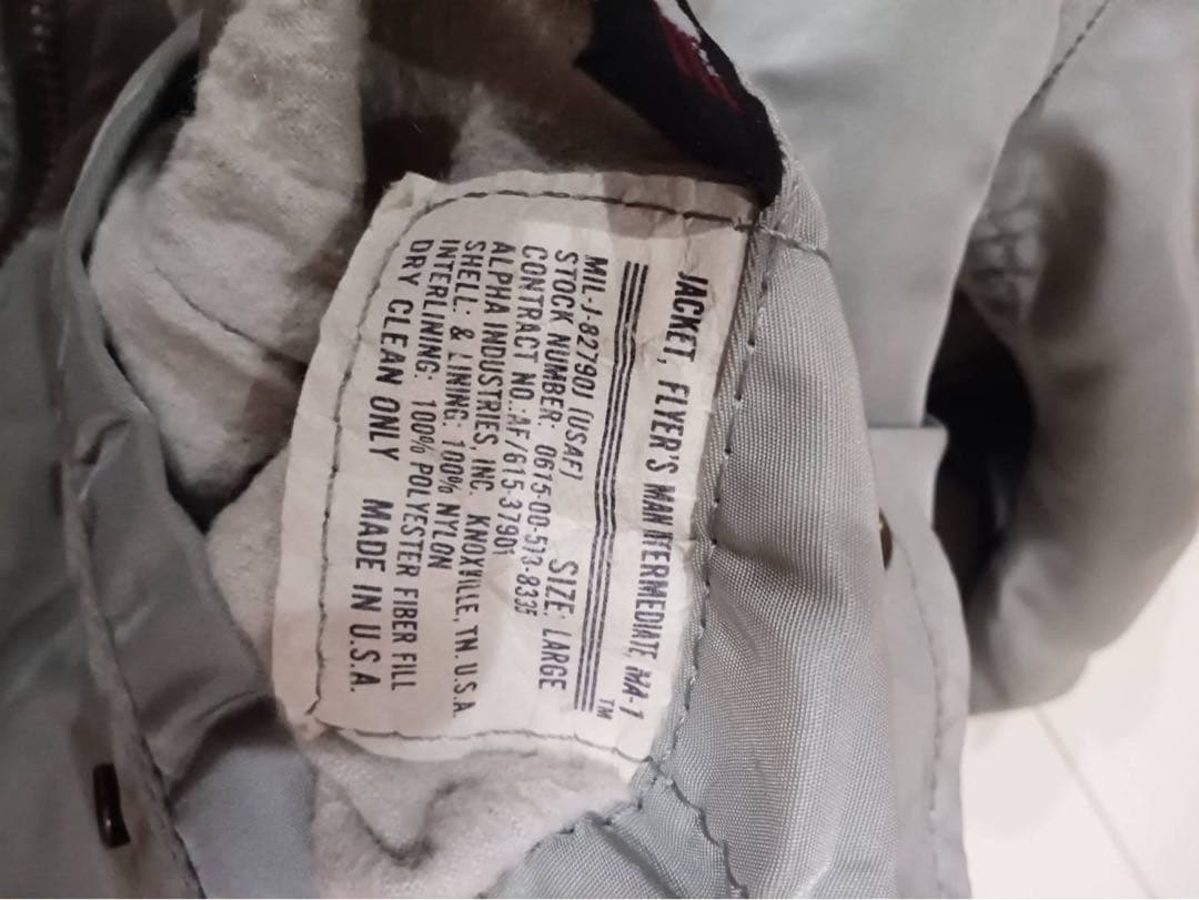 U.S. ARMY MA-1 フライトジャケット グレー