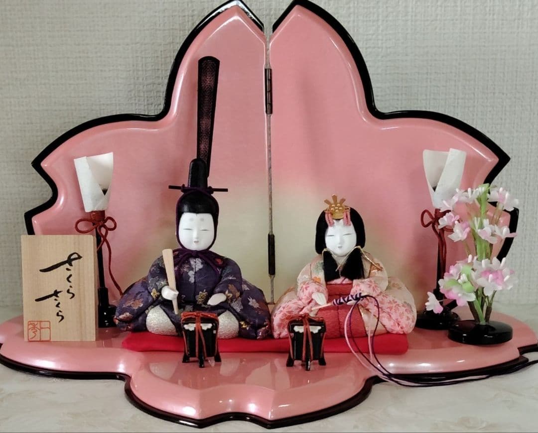 「さくらさくら 」コンパクト 小さな 木目込み親王飾り　雛人形 　一秀作　雛祭り