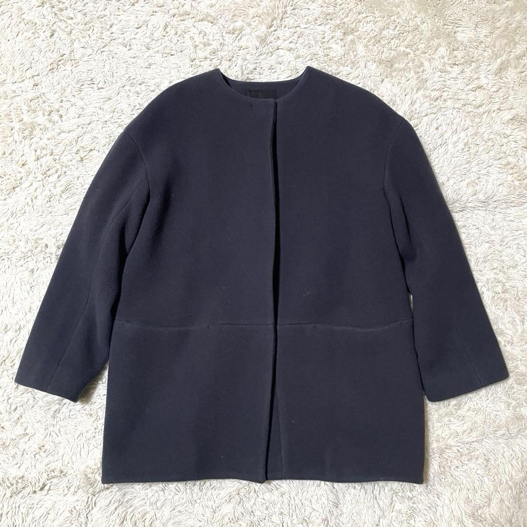 UNTITLED アンタイトル ノーカラーコクーンコート ポケット ネイビー 2