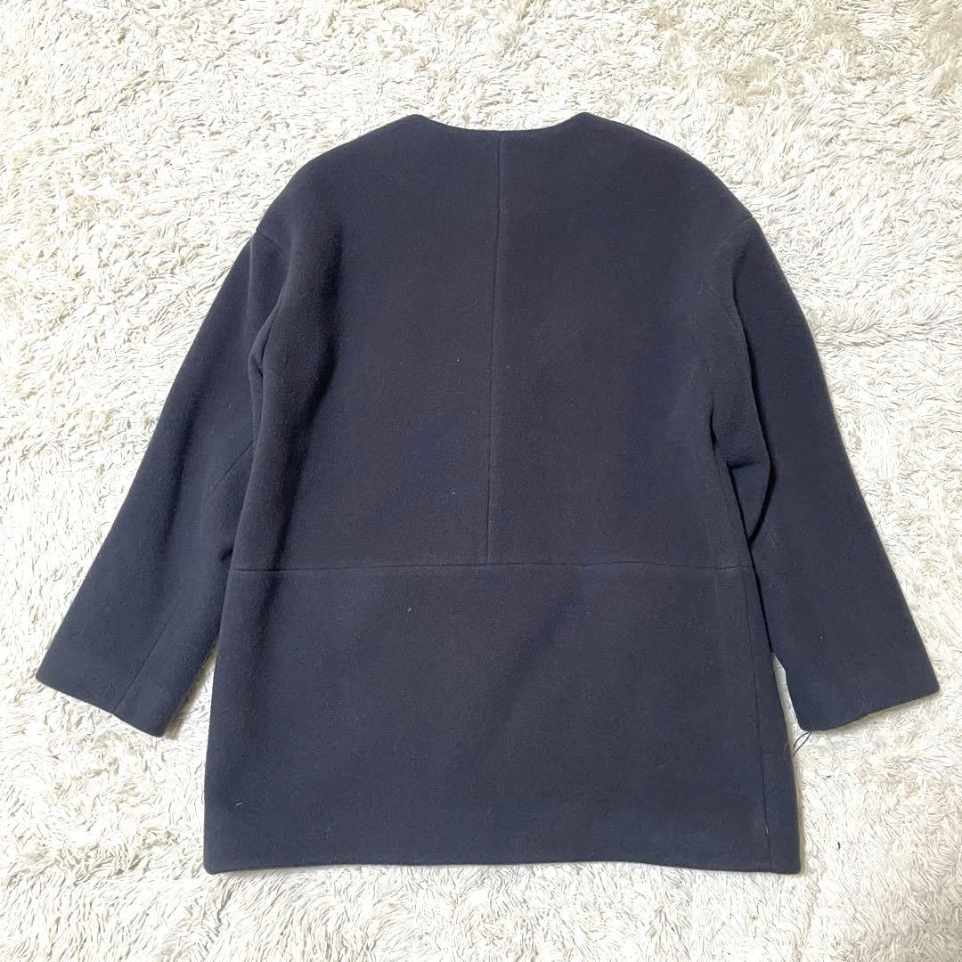 UNTITLED アンタイトル ノーカラーコクーンコート ポケット ネイビー 2