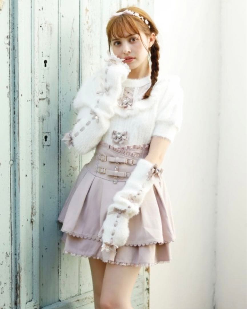 【新品未使用】リズリサ 2連リボンベルトスカパンM ピンク:(110)